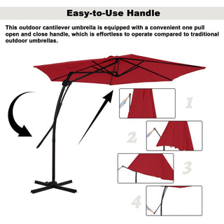 10FT Hexagonal Offset Patio Umbrella with Crank & Tilt, Available in Beige / Navy Blue / Tan / Red
