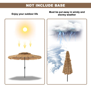 9FT/10FT 2-Tier Thatched Tiki Patio Umbrella with Crank – Natural Color, Beach-Style Sunshade