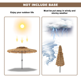 9FT/10FT 2-Tier Thatched Tiki Patio Umbrella with Crank – Natural Color, Beach-Style Sunshade