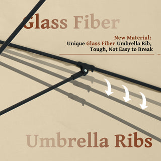 9 FT Tassel Market Patio Umbrella with Full Fiberglass Rib in Cream/Beige/Tan