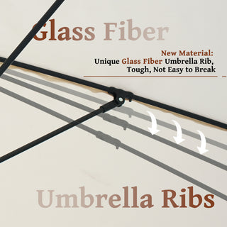 9 FT Tassel Market Patio Umbrella with Full Fiberglass Rib in Cream/Beige/Tan