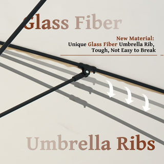 9 FT Tassel Market Patio Umbrella with Full Fiberglass Rib in Cream/Beige/Tan