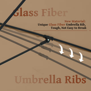 9 FT Tassel Market Patio Umbrella with Full Fiberglass Rib in Cream/Beige/Tan