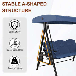 3-Person Steel Patio Swing with Adjustable Canopy & Removable Cushions, Outdoor Porch Swing Chair in Beige