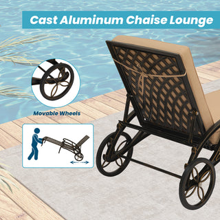 Cast Aluminum Outdoor Chaise Lounge with Removable Beige/Red Cushion