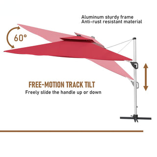 11 FT Square Patio Umbrella with Double-Top Vent – Brown/Dark Gray/Red