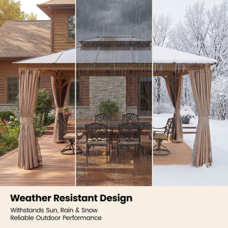 Aetherdome Permanent Aluminum Outdoor Hardtop Gazebo – Pavilion with Double Roof, Curtains & Netting