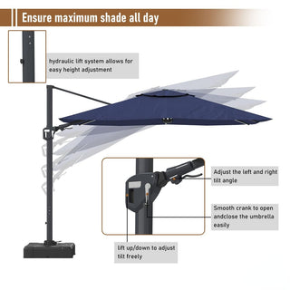 11FT Square Cantilever Patio Umbrella with LED Lights-Red/Navy Blue/Gray