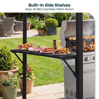 Hardtop Outdoor BBQ Grill Gazebo with Sloped Galvanized Steel Roof, 2 Side Shelves & Ceiling Hooks for Backyard & Patio
