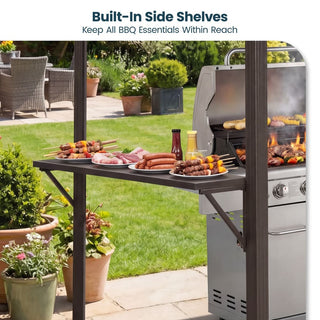 Hardtop Outdoor BBQ Grill Gazebo with Sloped Galvanized Steel Roof, 2 Side Shelves & Ceiling Hooks for Backyard & Patio