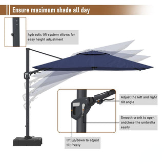 11FT Square Cantilever Patio Umbrella--Red, Navy Blue & Gray