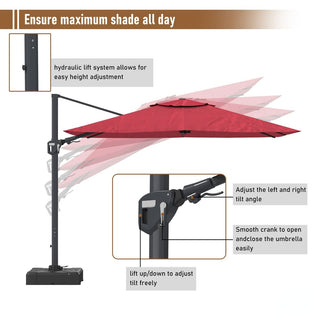 11FT Square Cantilever Patio Umbrella--Red, Navy Blue & Gray