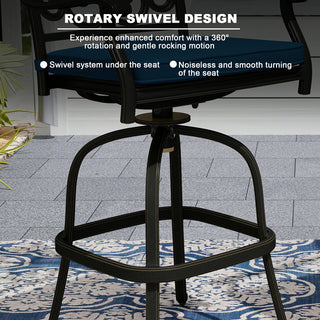 Set of 2 Patio Dining Chairs, Cast Aluminum Frame with Removable Olefin Cushion, 360° Swivel