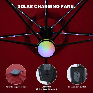 15FT Double-Sided Patio Umbrella with RGB LED Lights & Base – Extra Large Outdoor Market Umbrella for Backyard, Pool & Garden
