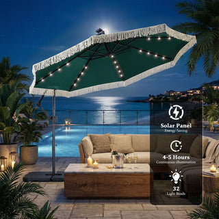 10FT Iron Cantilever Patio Umbrella with Tassels – 360° Rotating Outdoor Offset Umbrella with PU-Coated Polyester Canopy