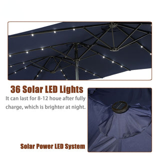 15FT Rectangular Outdoor Umbrella with LED Lights & Base – Day-to-Night Patio Shade for Backyard & Garden