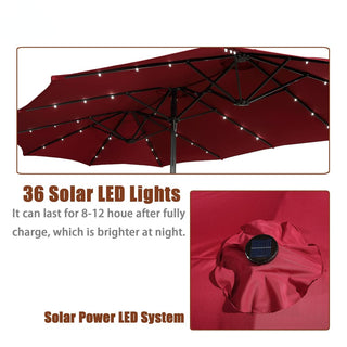 15FT Rectangular Outdoor Umbrella with LED Lights & Base – Day-to-Night Patio Shade for Backyard & Garden
