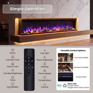 72"/88"/100" Smart Electric Fireplace with 14 Flame Colors, WiFi Tuya App, Voice Control & 1500W Heater