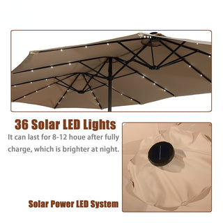 15FT Rectangular Outdoor Umbrella with LED Lights & Base – Day-to-Night Patio Shade for Backyard & Garden