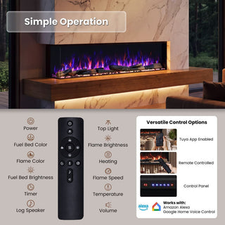 72"/88"/100" Smart Electric Fireplace with 14 Flame Colors, WiFi Tuya App, Voice Control & 1500W Heater