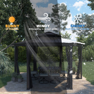 15x15 Ft Hexagon Hardtop Gazebo with Netting, Aluminum Frame Outdoor Patio Pavilion Shelter