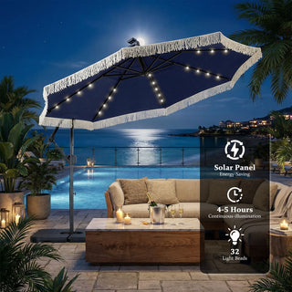 10FT Iron Cantilever Patio Umbrella with Tassels – 360° Rotating Outdoor Offset Umbrella with PU-Coated Polyester Canopy