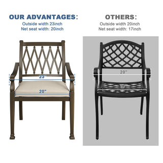 Set of 4 Outdoor Dining Chairs with Cushions – Cast Aluminum, Extra Wide Design