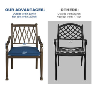 5-Piece Outdoor Patio Dining Set, Cast Aluminum 48" Round Table with Umbrella Hole and 4 Upholstered Chairs