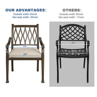 5-Piece Outdoor Patio Dining Set, Cast Aluminum 48" Round Table with Umbrella Hole and 4 Upholstered Chairs