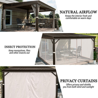 VineLull Outdoor Wall-Mounted Hardtop Pergora with Curtains and Netting