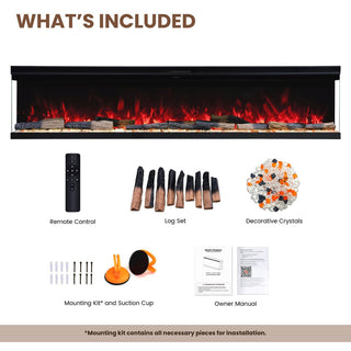 72"/88"/100" Smart Electric Fireplace with 14 Flame Colors, WiFi Tuya App, Voice Control & 1500W Heater