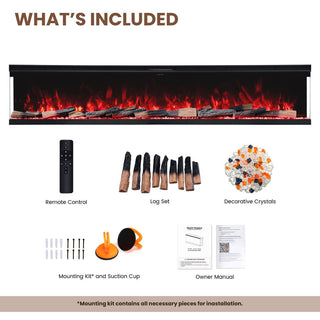 72"/88"/100" Smart Electric Fireplace with 14 Flame Colors, WiFi Tuya App, Voice Control & 1500W Heater