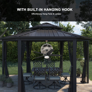15x15 Ft Hexagon Hardtop Gazebo with Netting, Aluminum Frame Outdoor Patio Pavilion Shelter