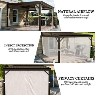 VineLull Outdoor Wall-Mounted Hardtop Pergora with Curtains and Netting