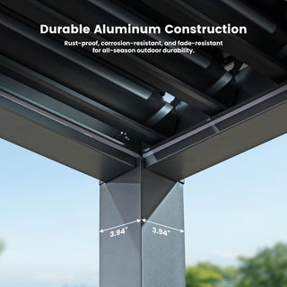 10X20 FT Motorized Aluminum Louvered Pergola with 7-Color LED Lights,Suitable For Patios, Pool Areas, Outdoor Kitchens And Terraces