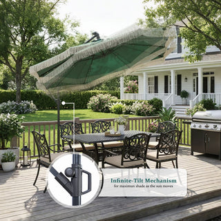10FT Iron Cantilever Patio Umbrella with Tassels – 360° Rotating Outdoor Offset Umbrella with PU-Coated Polyester Canopy