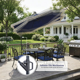 10FT Iron Cantilever Patio Umbrella with Tassels – 360° Rotating Outdoor Offset Umbrella with PU-Coated Polyester Canopy