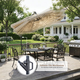 10FT Iron Cantilever Patio Umbrella with Tassels – 360° Rotating Outdoor Offset Umbrella with PU-Coated Polyester Canopy