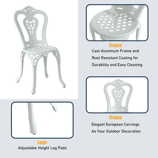 Mondawe 2-Piece Antique Bronze/White Cast Aluminum Stackable Outdoor Dining Chairs with Vintage European-Style Pattern for Patio & Garden