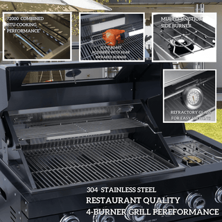 Outdoor Kitchen Island with 120,000 BTU Double Grill, Pizza Oven, Fridge, Rotisserie & Granite Countertops