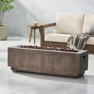 48" Outdoor 50,000 BTU Rectangular Iron Propane Fire Pit, Wood-Looking (Tank Cover not Included)