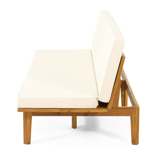 Acacia Wood Outdoor Daybed With Slatted Design And Waterproof Cushions