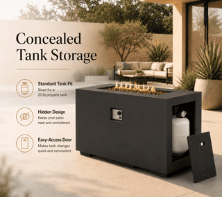 42 Inch Rectangular Propane Fire Pit Table, 50000 BTU Lightweight Concrete Outdoor Gas Fire Table with Lava Rocks, Burner Lid & Waterproof Cover
