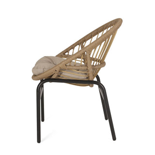 Bohemian PE Wicker Outdoor Dining Chairs With Metal Frame And Cushions