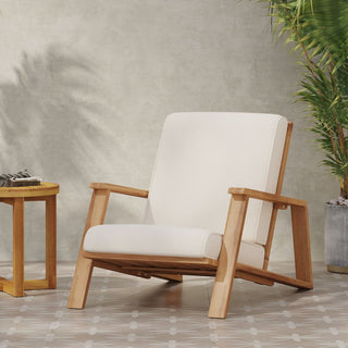 Patio Lounge Chair, Outdoor Club Chair with Cushion and Teak Acacia Wood Frame
