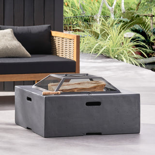 Outdoor 29" Square MgO Wood- Burning Fire Pit, Dark Gray