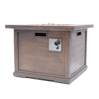Outdoor Patio 24'' H x 32'' W Square Gas Burning MgO Fire Pit (Tank Inside), Wood-Looking - 40,000 BTU