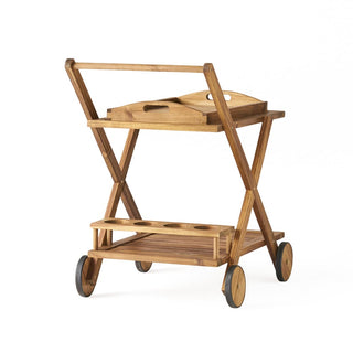 Acacia Wood Rolling Bar Cart With Wheels