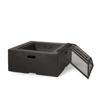 Outdoor 29" Square MgO Wood- Burning Fire Pit, Dark Gray