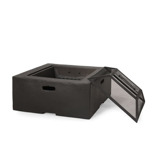 Outdoor 29" Square MgO Wood- Burning Fire Pit, Dark Gray